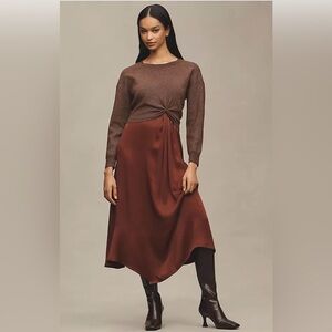 New Anthropologie Gemini Twofer Sweater & Dress Set Sz Large in Brown & Burgundy